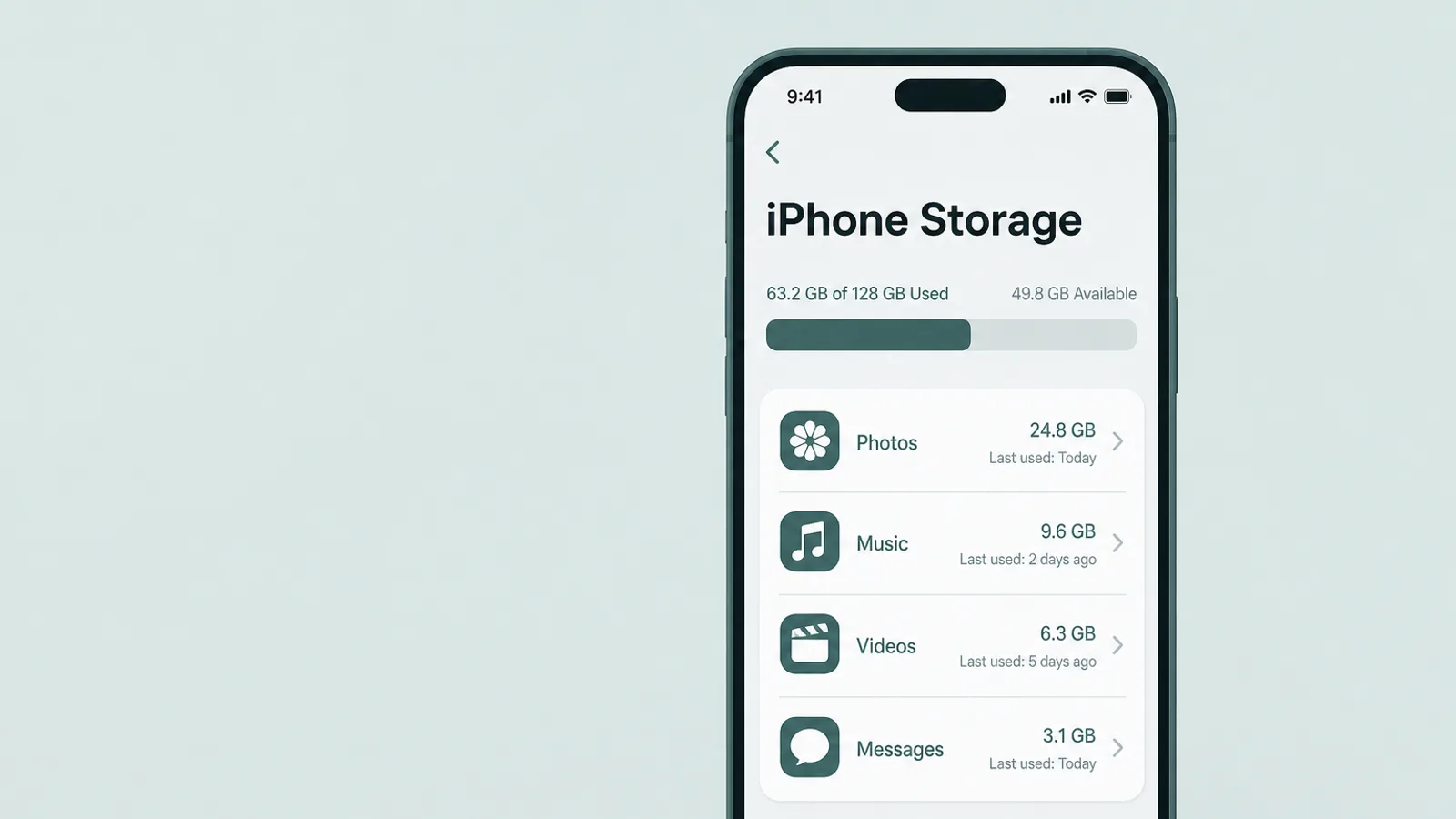 three-surfaces Màn hình cài đặt iPhone Storage liệt kê các ứng dụng đã cài đặt với kích thước và ngày sử dụng cuối cùng